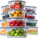 HOMBERKING 24pc Glass Food Storage Containers with Lids, Glass Meal Prep Containers, Airtight Glass Bento Boxes, BPA Free & Leak Proof, Pantry Kitchen Storage(12 lids & 12 Containers) - Gray