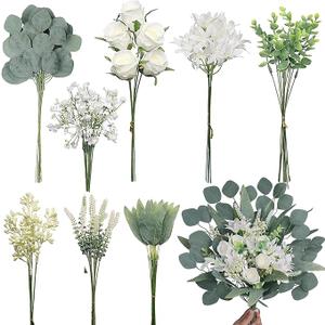 VIERENA Artificial Greenery Stems Box Set(Pack of 75pcs) with 8 Kinds of Faux Plants and Fake Flowers for DIY Wedding Bouquet Table Centerpieces and Floral Arrangement (White&Green)