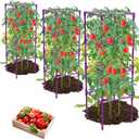 3 Pack Tomato Cages, Square Tomato Plant Stakes Support Cages Trellis for Garden Climbing Vegetables Flowers Fruits,Extra Bold,Purple
