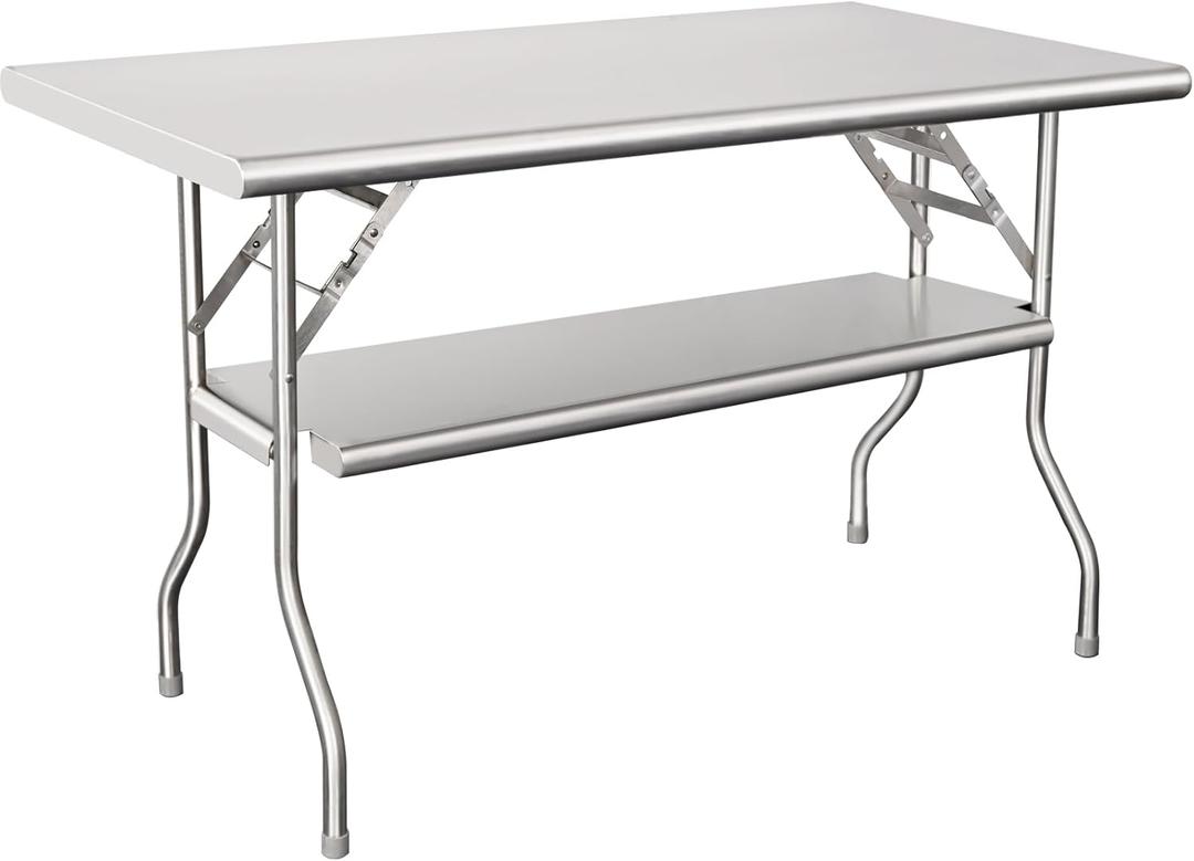 HARDURA Folding Stainless Steel Table 30X48 Inches with Adjustable Undershelf and Legs NSF Commercial Portable Folding Prep Table for Restaurant Kitchen Home and Hotel