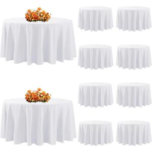 10Pack White Round Tablecloth 90 Inch, Polyester Fabric Round Table Cover, Stain & Wrinkle Resistant Washable Table Cloth for Wedding, Party, Banquet, Dining Decor