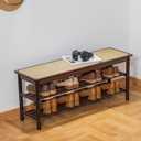 latifolia Shoe Rack Bench, 3-Tier Bamboo Shoe Bench with Breathable Rattan Seat Cushion, Shoe Storage Rack for Entryway(Walnut,39.70''L), 39.37''L