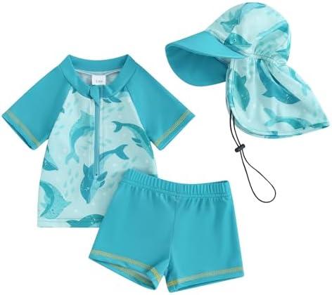 Toddler Baby Boys Two Piece Swimsuit and Hat Cute Shark Swimwear Bathing Suit Rash Guards Infant Beach Swimwear Size 18-24 M