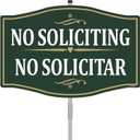 No Soliciting No Solicitar Sign Bilingual Sign 12" x 8" With 35" Long Metal Stakes No Soliciting English Spanish Sign No Solicitor Sign Stand Aluminum Yard Business Home House No Solicitation Sign