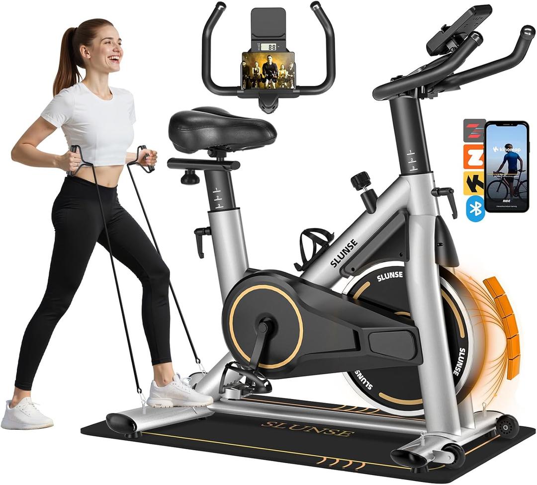 Exercise Bike, Silent Magnetic Resistance Stationary Bike for Home with App Compatible, Indoor Cycling Bike with Anti-Slip Mat, 350lbs Weight Capacity Upgraded Seat with Digital Monitor &Tablet Mount