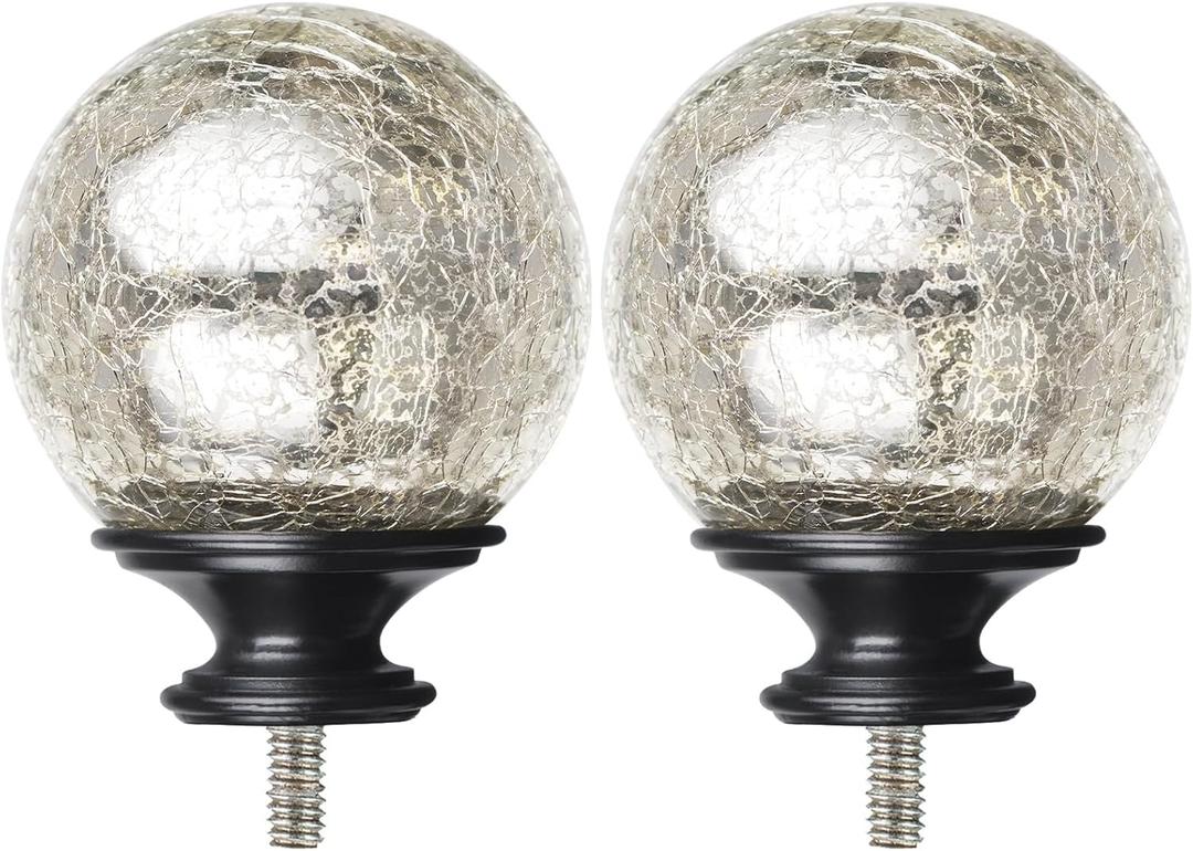 KAMANINA Black Crackle Glass Replacement Finials for 1 Inch Curtain Rods,M6 Standard Screw Curtain Rod Finials, 2 Pack