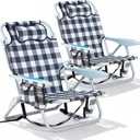 2 Pack Lightweight Portable Camping Beach Chair for Adults, Outdoor Lay Flat Folding Beach Chairs with 5 Positions, Backpack Beach Chair with Towel Bar, Zipper Pouch, Cup Holder, Plaid