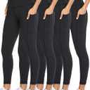 NexiEpoch 4 Pack Leggings for Women with Pockets- High Waisted Tummy Control for Workout Running Capri Yoga Pants (Small-Medium, 1#black*4)