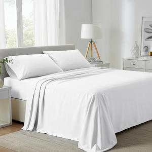 Carressa Linen 100% Egyptian Cotton King Size Sheets Set - 800 High Thread Count Egyptian Cotton Sheets King Size (4 PC, Crisp White), Soft, Cooling, 16" Deep Pocket Sateen Weave Luxury Bed Sheet