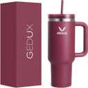 40oz Tumbler With Handle, 2-IN-1 Leak Proof Lid (Straw/Flip), Insulated Water Bottle, Stainless Steel Tumbler with Non-Slip Silicone, Wide Mouth Travel Mug Cupholder Friendly Dishwasher Safe, Dark Red