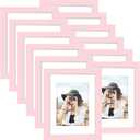 Picrit 8x12 Picture Frame Set of 12, Display 6x8 with Mat or 8x12 without Mat, Photo Frames for Wall Mounting or Table Top Display, Pink