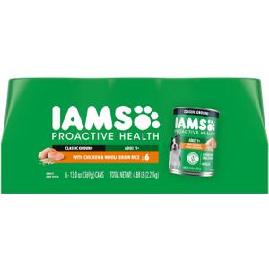 IAMS Proactive Health Wet Dog Food, Adult Wet Dog Food Multipack Ground Dinner, with Chicken & Whole Grain Rice, 13 oz. Cans (Pack of 6) (EXP 06/01/26)