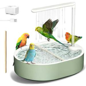 Bird Bath, Parrot Bathtub, Automatic Parrot Shower Bath with Pump, Birds Shower Bathtub with Running Water, Large-Capacity Water Tank,Suitable for Many Kinds of Birds (Green)