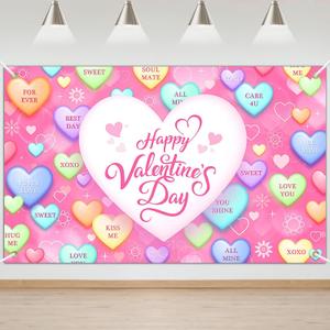 Mocsicka Valentines Day Decorations Banner Pink Sweet Conversation Hearts Valentines Day Backdrop Party Decorations Photo Booth Props (Pink, 6x3.6ft)
