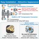 YUHX Brass Angle Stop Add-A-Tee Valve, 3/8 Inch Compression Outlet Easy Connect 3 Way Diverter 3/8"x3/8"x1/4" or3/8"Ice Maker RO System T