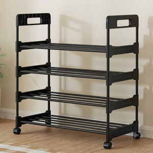 RILBOX Long Storage Shoe Rack Organizer Cabinet Sturdy Shoe Shelf with Wheels Free Standing Shoe Rack for Home and Entryway 4 Tier - 23.6" W Hold 12 Pairs