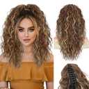 Ponytail Extension 18" Curly Wavy Pony Tail Claw Multi Layered Clip on Ponytail Extension Fluffy Natural Looking Synthetic Hair Piece for Women(Light Brown with Blonde)