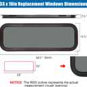 Fixed RV Window, 33" W x 10" H Tinted Window Replacement for RV Camper Caravan Motorhome with Trim Ring, Suitable for 7/8" or 1-1/4" and Slightly Thicker Up to 1/16" Walls, DOT Approved