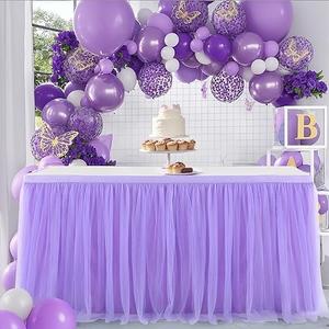 Suppromo 6ft Purple Table Skirt for Baby Shower Girl Tulle Tutu Table Skirt Purple Table Cloth for Parties Butterfly Mermaid Birthday Wedding Cake Dessert Decorations