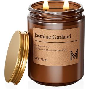 M&SENSE Jasmine Garland Scented Large Candle, 19.4oz Aromatherapy Candle for Home Fragrance, Natural Organic Soy Wax Long-Lasting for Stress Relief, Yoga, Gifting for Birthday, Housewarming