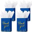 Tinlade 12 Pcs Thank You Gift Bags with Tissue Paper Gold Polka Dots Thank You Bags with Handle Party Favor for Wedding Birthday Baby Shower Business Shopping (Royal Blue)