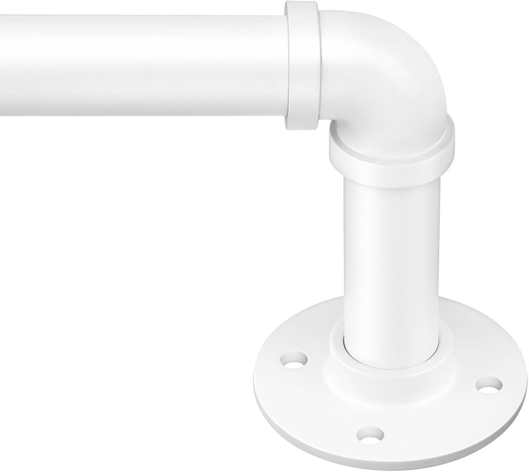 Zeerobee Curtain Rods for Windows 66 to 120, 1 Inch Industrial Wrap Around White Curtain Rod, Indoor/Outdoor Room Divider Adjustable Drapery Pole, 66"-120"