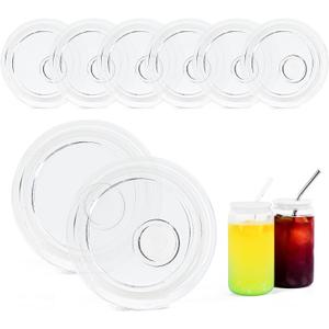 8 Pcs Acrylic Lids for 16 oz Glass Cups Plastic Tumbler Replacement Lids Spill Proof Reusable Glass Cup Lid for Beer Can Iced Coffee Cups Drinking Glasses - Crystal