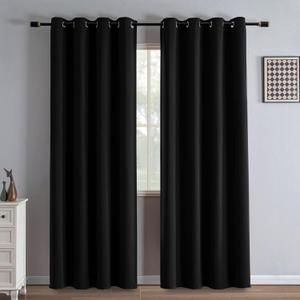 Black Blackout Curtains 84 Inch Length 2 Panels Set, Black Out Curtains for Bedroom 84 Inch Long, Grommet Energy Saving Room Darkening Drapes for Living Room Window(W52 x L84)