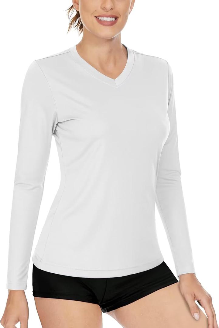 Boladeci Women's Swim Shirts Long Sleeve V Neck T Shirts UPF 50+ Sun Protection Quick Dry Rash Guard (Large)