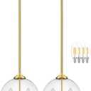 10" Gold Pendant Lights 2 Pack Glass Globe Pendant Light Fixture Bedroom Mid Century Modern Pendant Lighting Brass Pendant Light for Kitchen Island Bedroom Living Room (Bulb Incl.)