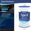 6-Pack Type B Pool Filter Cartridges, Compatible with Intex 29005E, Suitable for 2500 GPH Filter Pump for Above Ground Pools