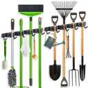 ZONGOOL 2 Pack Broom Holder Wall Mount, 4 Racks and 5 Hooks Mop Hanger Wall Mount Broom Organizer Stainless Steel Heavy Duty Garage Tool Racks for Home Kitchen Garden Laundry (Black)