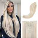 REECHO Hair Extensions, 11PCS Clip in Hair Extensions 24" Long Straight hair extensions HE005 Natural Soft Synthetic Hairpieces for Women Ash Blonde with Highlights