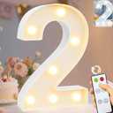 2 x Pooqla LED Light Up Numbers, Marquee Number with Remote for 2nd Birthday Decoration, Lighted Numbers Gift for Boys Girls Party Backdrop Wedding Anniversary Decor, Warm White and Cool White Number 2