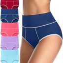 ASIMOON Tummy Control High Waisted Underwear for Women Cotton Plus Size Full Coverage Panties Ladies Briefs Large