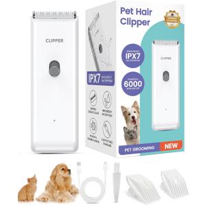 Pet Clippers for Dog Hair Grooming Low Noise, Rechargeable Cordless Cat Shaver with Ceramic Blade,Portable Pet Hair Trimmer for Matted & Long Hair (White)