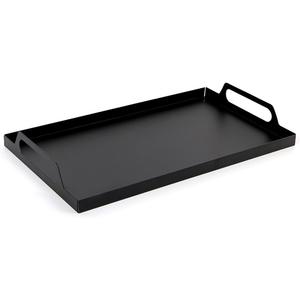 Black Metal Coffee Table Tray with Handles, Rectangle Serving Tray for Snacks, Vanity, Bathroom, and Kitchen Counter Organizer