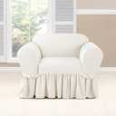 SureFit Essential Twill Ruffled Chair Slipcovers, Chair Cover with Cotton Solid One-Piece Design and Ruffled Skirt, Machine Washable Armchair Cover, White