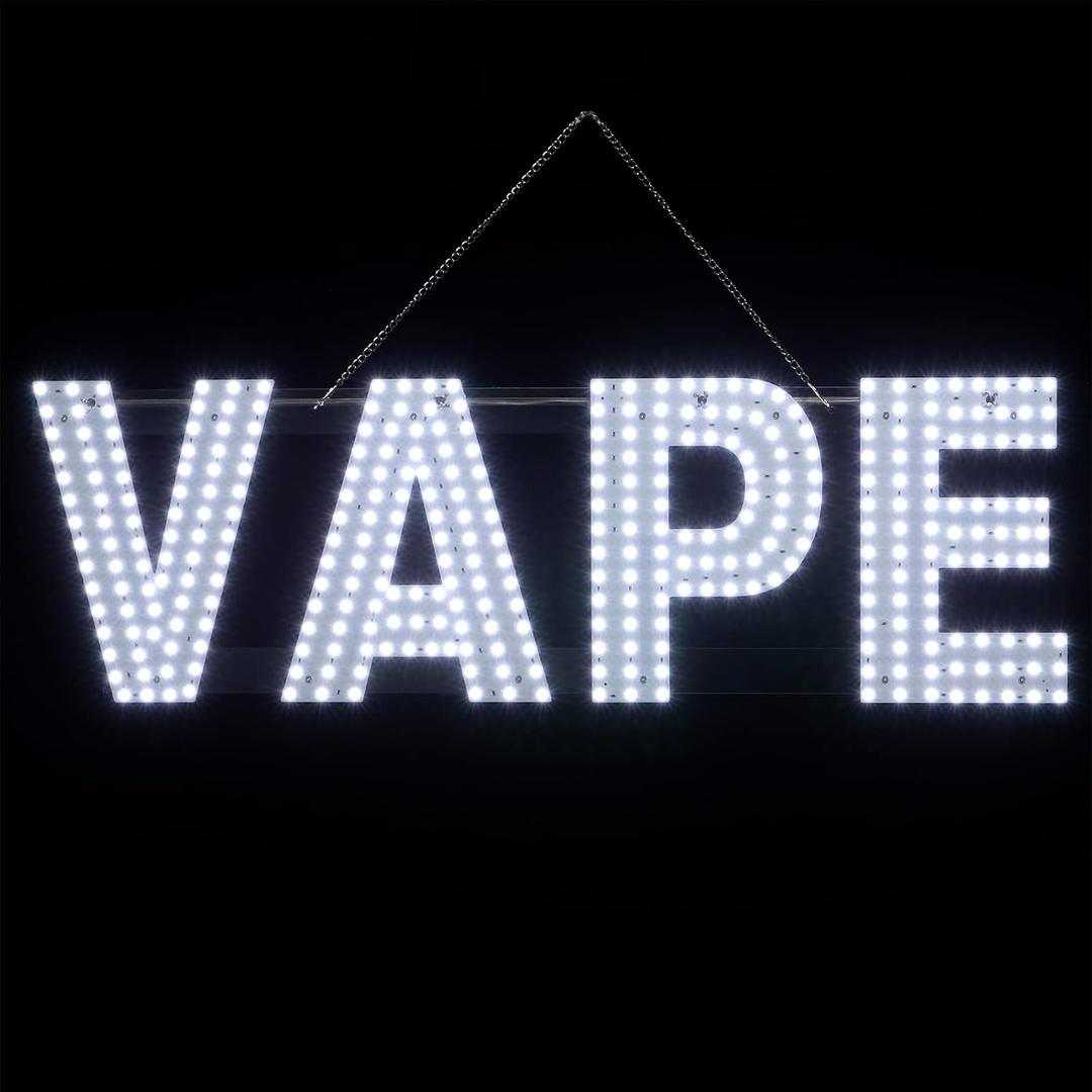 30"x10" Large LED VAPE Sign for Smoke Shops, Super Bright Unique Design VAPE Sign with Hanging Installation, High Visibility for Stores Retail Shops Window (White)