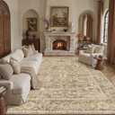 9x12 Area Rug for Living Room, Washable Non Slip Vintage Distressed Large Rugs,Low Pile Ultra-Thin Indoor Carpet for Bedroom Dining Home Decor Office Beige Brown
