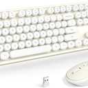 Wireless Keyboard and Mouse, Typewriter Full Size Keyboard with Number Pad and 2 in 1 USB Connected Mouse for Windows 7/8/10, Laptop, Desktop, PC, Computer (Off-White)
