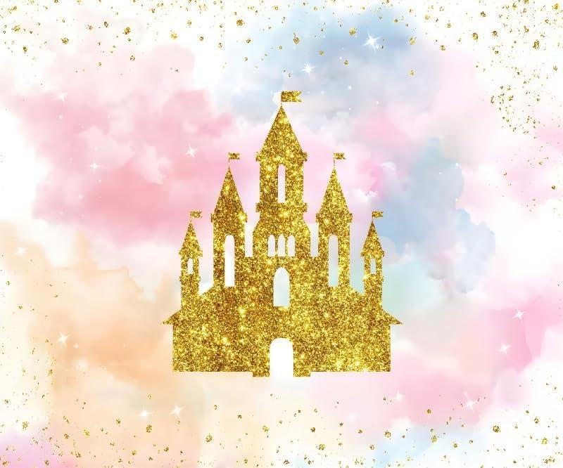 Princess Castle Backdrop Princess Birthday Party Decorations 10x8ft Banner Watercolor Pastel Rainbow Backdrop Gold Glitter Royal Birthday Photography Background Studio Props