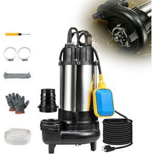 Sewage Grinder Pump, 1HP Sump Pump Submersible 110V 6400GPH 40Ft Max Head, Stainless Steel Cast Iron Effluent Pump with Auto Float Switch 2'' NPT for Basement Basin Sewage Well Pond Swimming Pool
