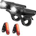 Ascher Ultra Bright USB Rechargeable Bike Light Set, Powerful Bicycle Front Headlight and Back Taillight, 4 Light Modes, Easy to Install for Men Women Kids Road Mountain Cycling Black