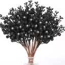 HOHOTIME 36Pcs Christmas Halloween Black Glitter Berry Stems Ornaments, 9.5 Inch Artificial Christmas Tree Picks for Xmas Tree Garland Wreath Vase Decorations DIY Home Decor(Black)