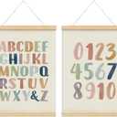 foedor Alphabet Numbers Poster Framed, Nursery ABC Wall Decor Poster Hanger Frame,Hanging Banner Decor for Nursery Toddler Girls Room Play Room, 12x16 Inch, Set of 2