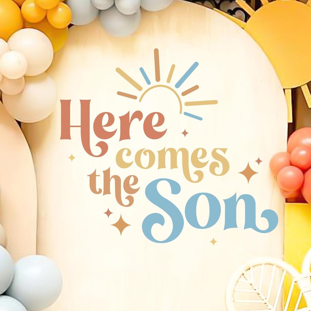 Here Comes The Son Baby Shower Decor - Here Comes The Son Decal Sign, Baby Shower Sign for Backdrop, Backdrop Letters for Arch, 1St Party Banner Supplies for Boy (Color) (Yellow, Pink)