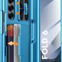 Vizvera for Samsung Galaxy Z Fold 6 Case RFID Wallet with Cards Holder [S Pen Holder] [Camera Cover] Shockproof Silicone Protective Phone Case for Z Fold 6 2024-Lake Blue