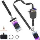Clip and Go Strap for Phone with Wallet Crossbody  Adjustable Cellphone Lanyard for Women (Black)