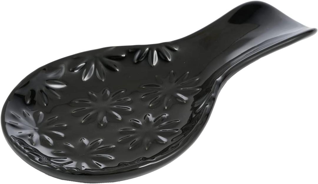 Cooking Spoon Rests for Stove Top, Ceramic Spoon Rest for Kitchen Counter, Ceramic Spatula Rest, and Tableware Rest, Utensil Rest for Stove TopLarge Coffee Tea Spoon RestsKitchen AccessoriesBlack